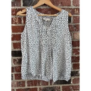 Ann Taylor Loft Floral Pintucked Split Neck Shell,  Medium
